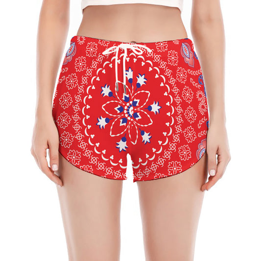 Red Blue And White Bandana Print Women's Split Running Shorts