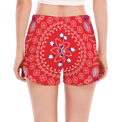 Red Blue And White Bandana Print Women's Split Running Shorts