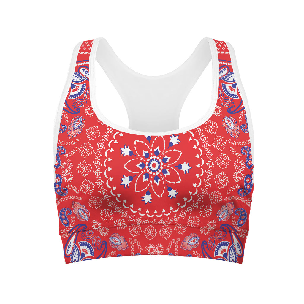 Red Blue And White Bandana Print Women's Sports Bra