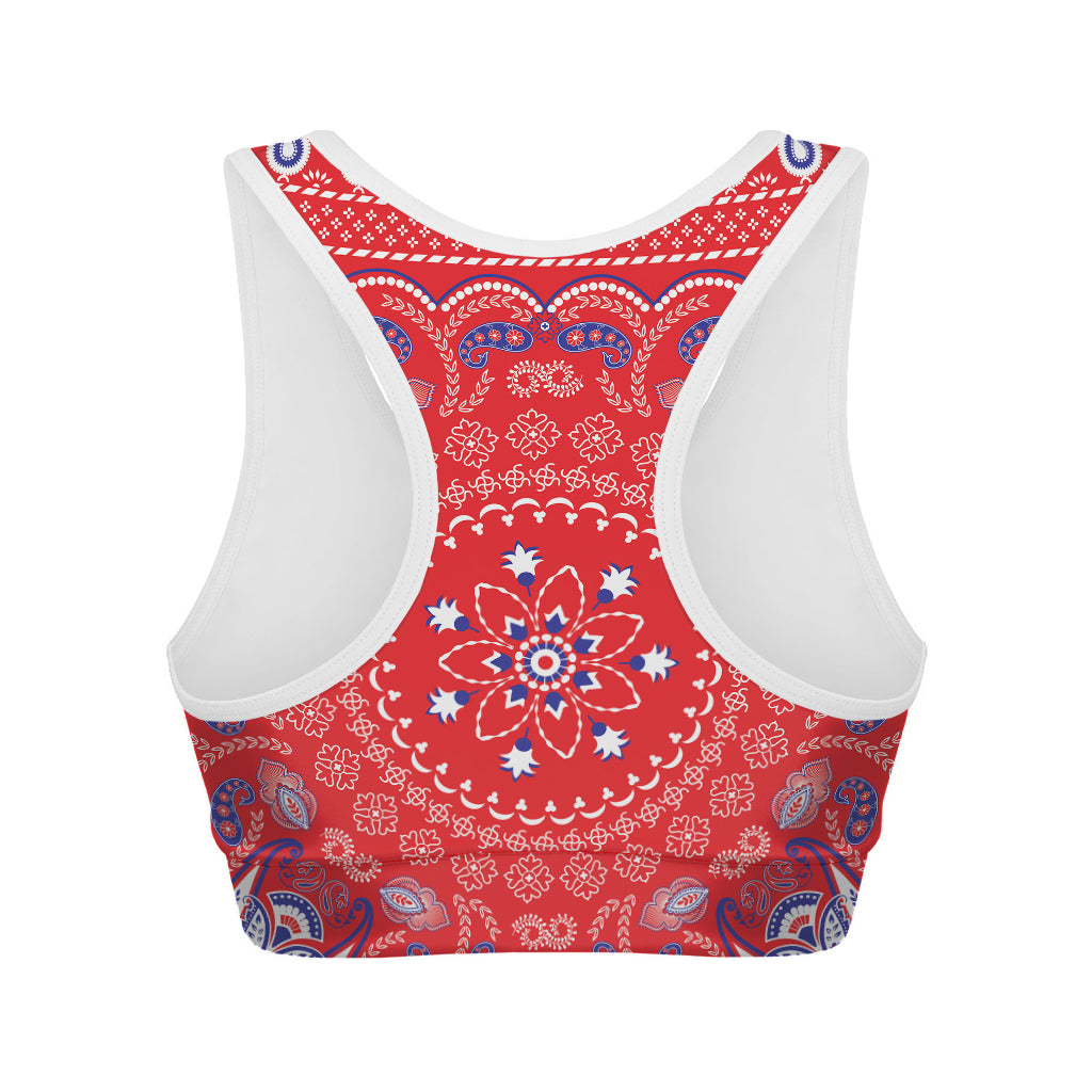 Red Blue And White Bandana Print Women's Sports Bra