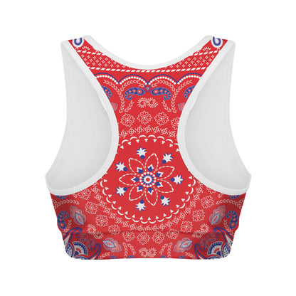 Red Blue And White Bandana Print Women's Sports Bra