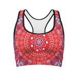 Red Blue And White Bandana Print Women's Sports Bra