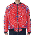 Red Blue And White Bandana Print Zip Sleeve Bomber Jacket