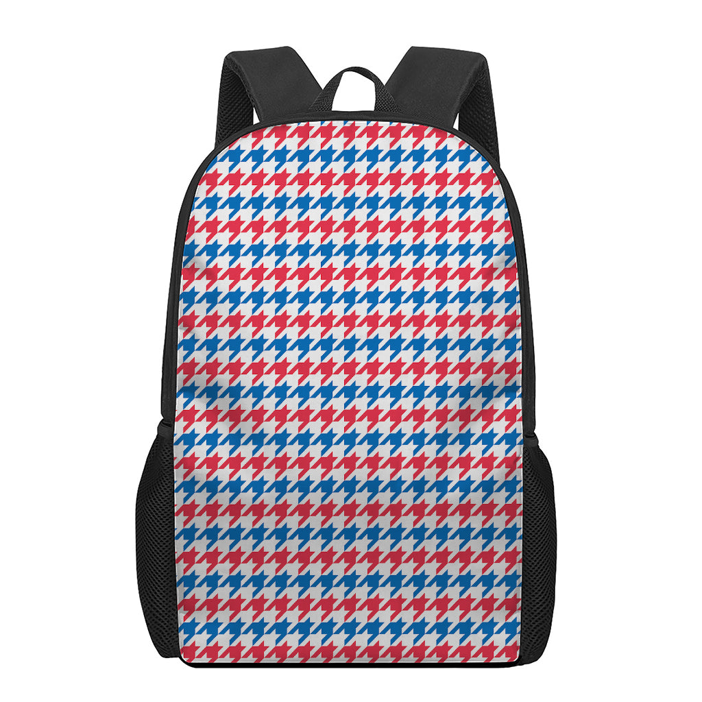 Red Blue And White Houndstooth Print 17 Inch Backpack