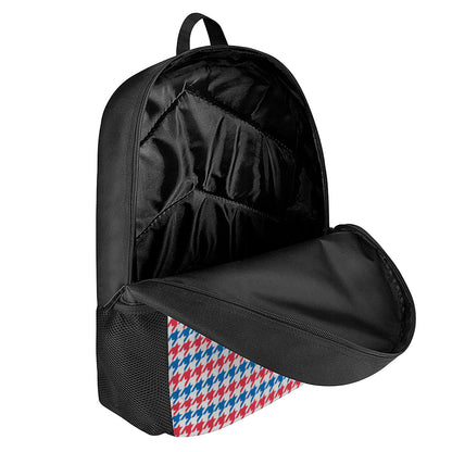 Red Blue And White Houndstooth Print 17 Inch Backpack
