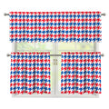 Red Blue And White Houndstooth Print 3 Piece Kitchen Curtains