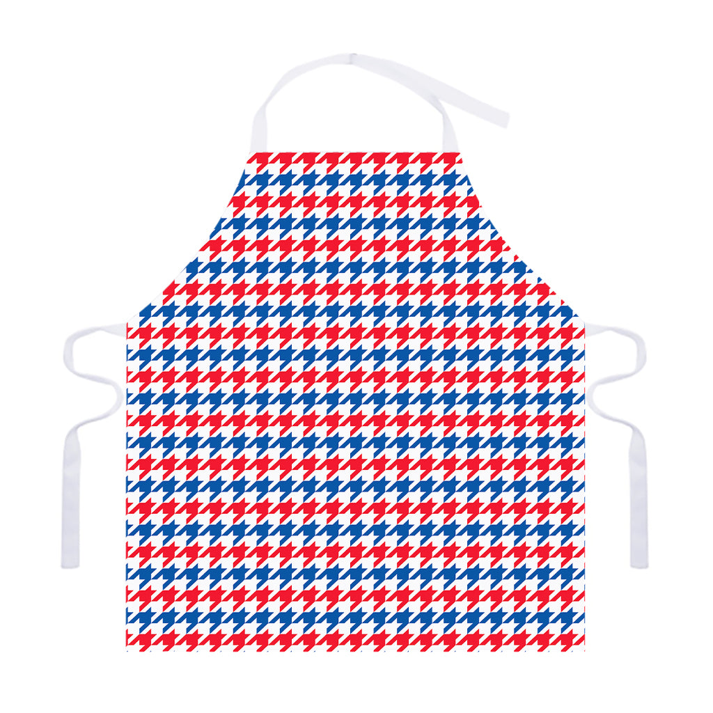 Red Blue And White Houndstooth Print Adjustable Apron