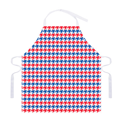 Red Blue And White Houndstooth Print Adjustable Apron