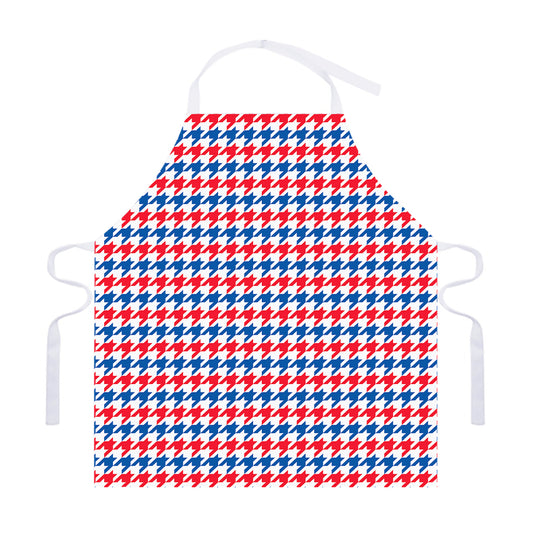 Red Blue And White Houndstooth Print Adjustable Apron