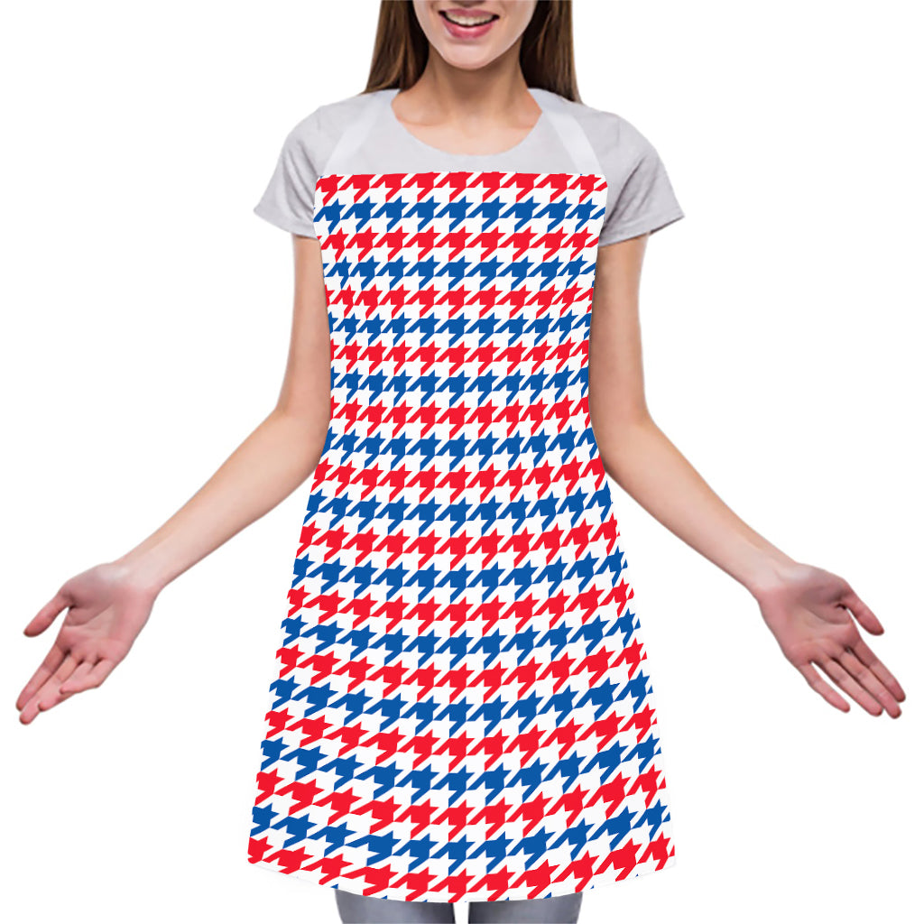 Red Blue And White Houndstooth Print Adjustable Apron
