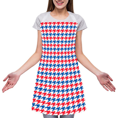Red Blue And White Houndstooth Print Adjustable Apron