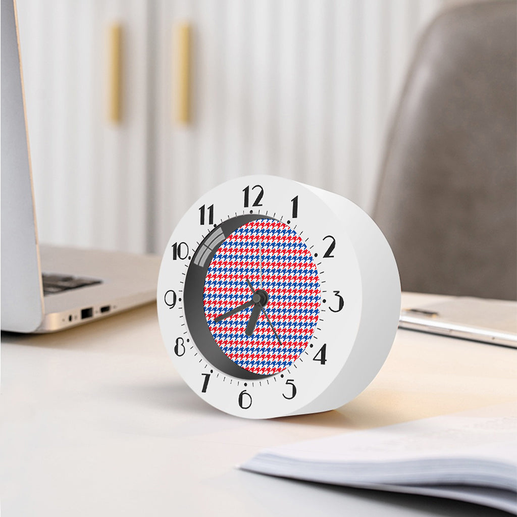 Red Blue And White Houndstooth Print Alarm Clock
