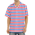 Red Blue And White Houndstooth Print Aloha Shirt