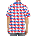 Red Blue And White Houndstooth Print Aloha Shirt