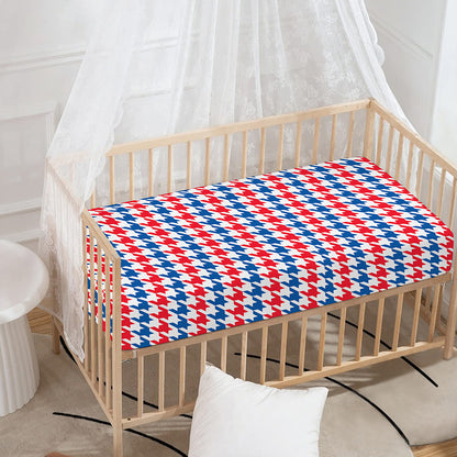 Red Blue And White Houndstooth Print Baby Crib Sheet