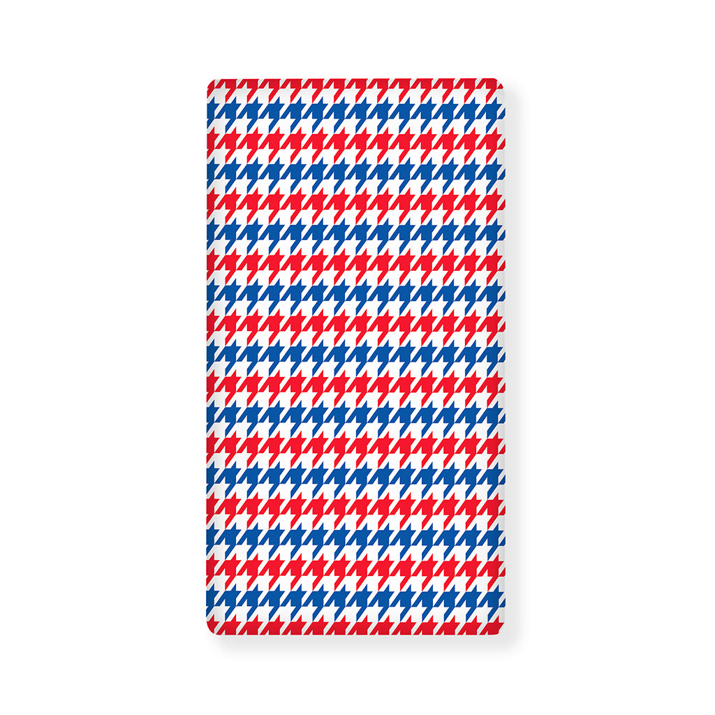 Red Blue And White Houndstooth Print Baby Crib Sheet