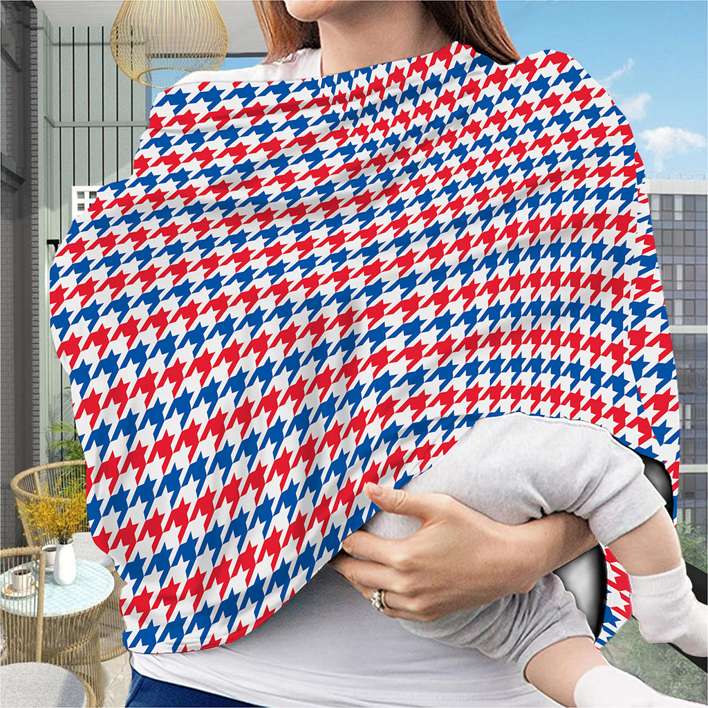 Red Blue And White Houndstooth Print Baby Seat Cover