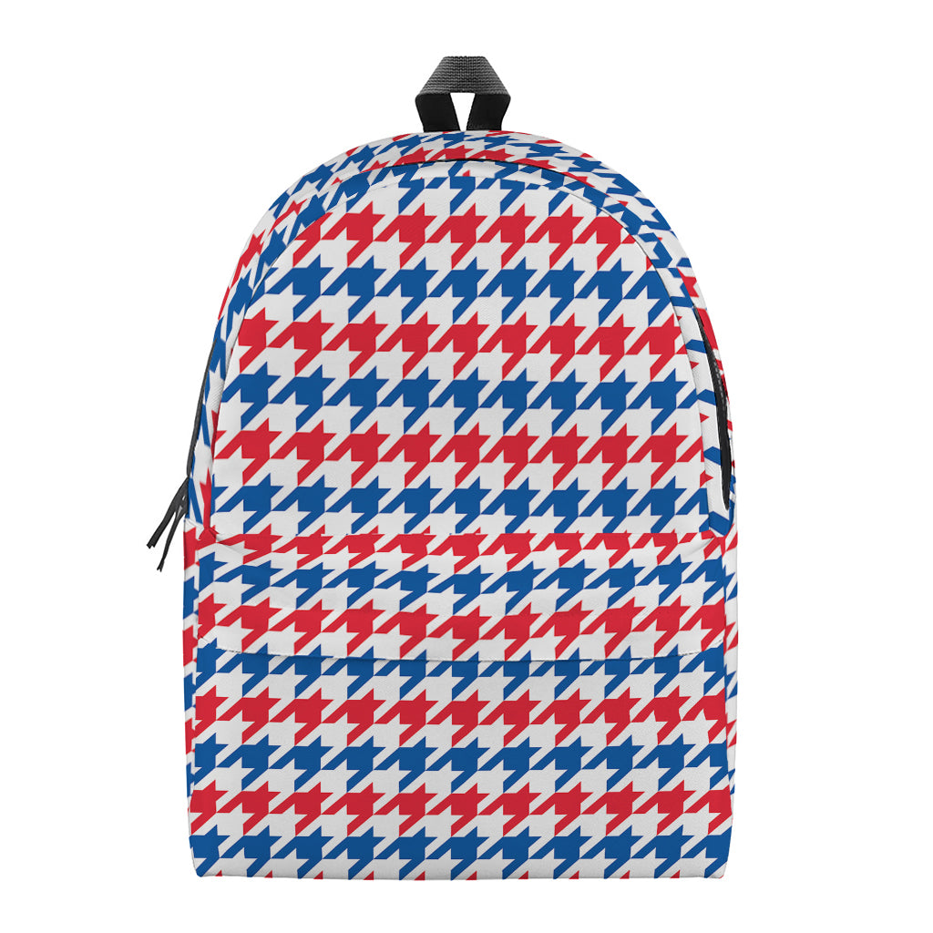 Red Blue And White Houndstooth Print Backpack