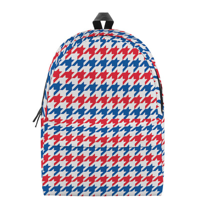 Red Blue And White Houndstooth Print Backpack