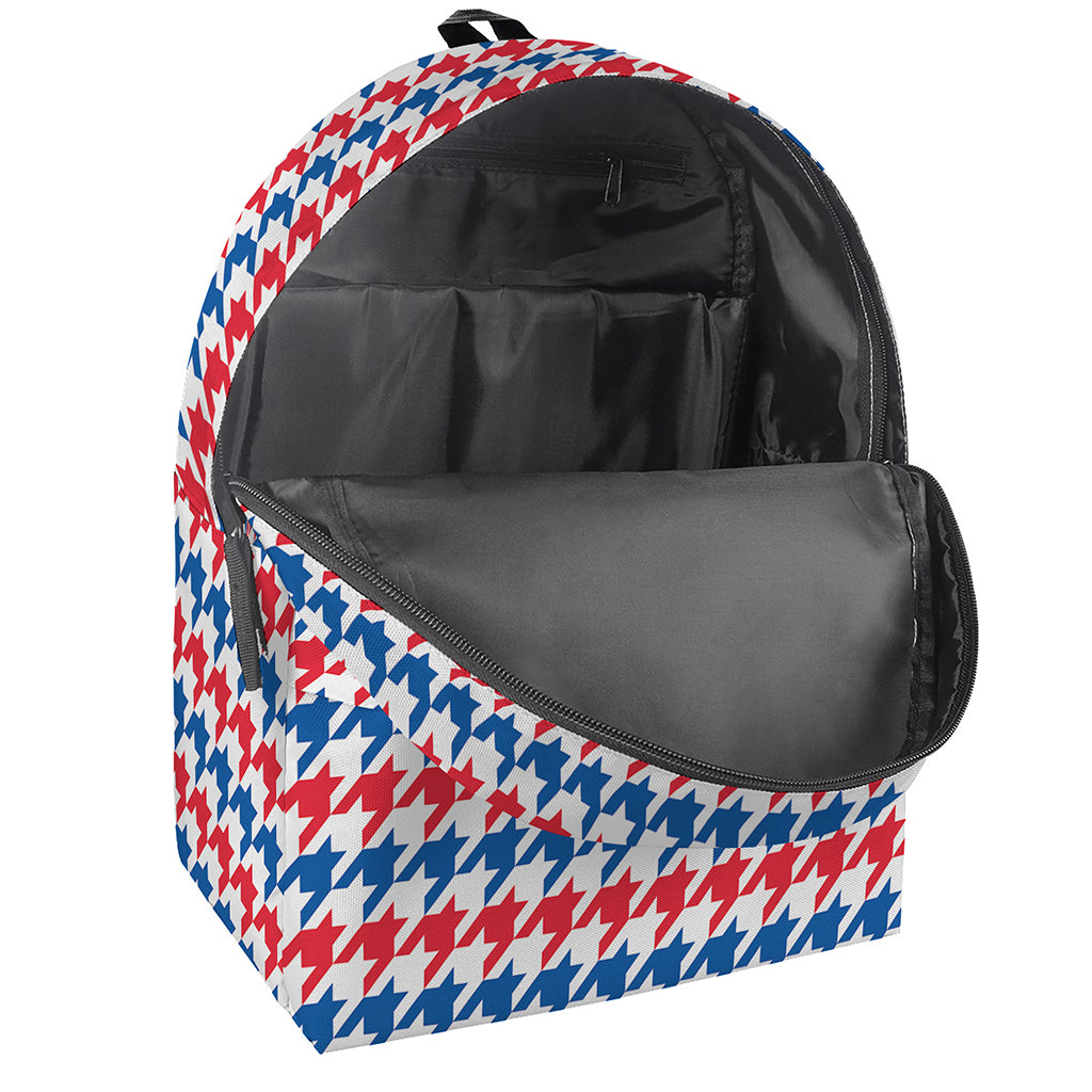 Red Blue And White Houndstooth Print Backpack