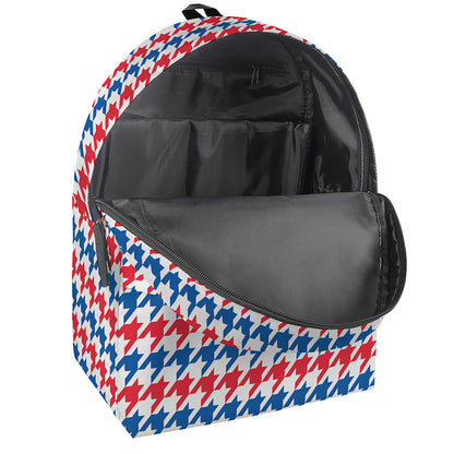 Red Blue And White Houndstooth Print Backpack
