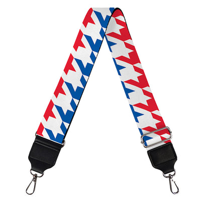 Red Blue And White Houndstooth Print Bag Strap