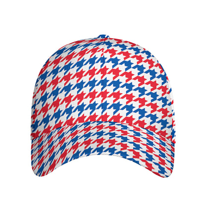 Red Blue And White Houndstooth Print Baseball Cap