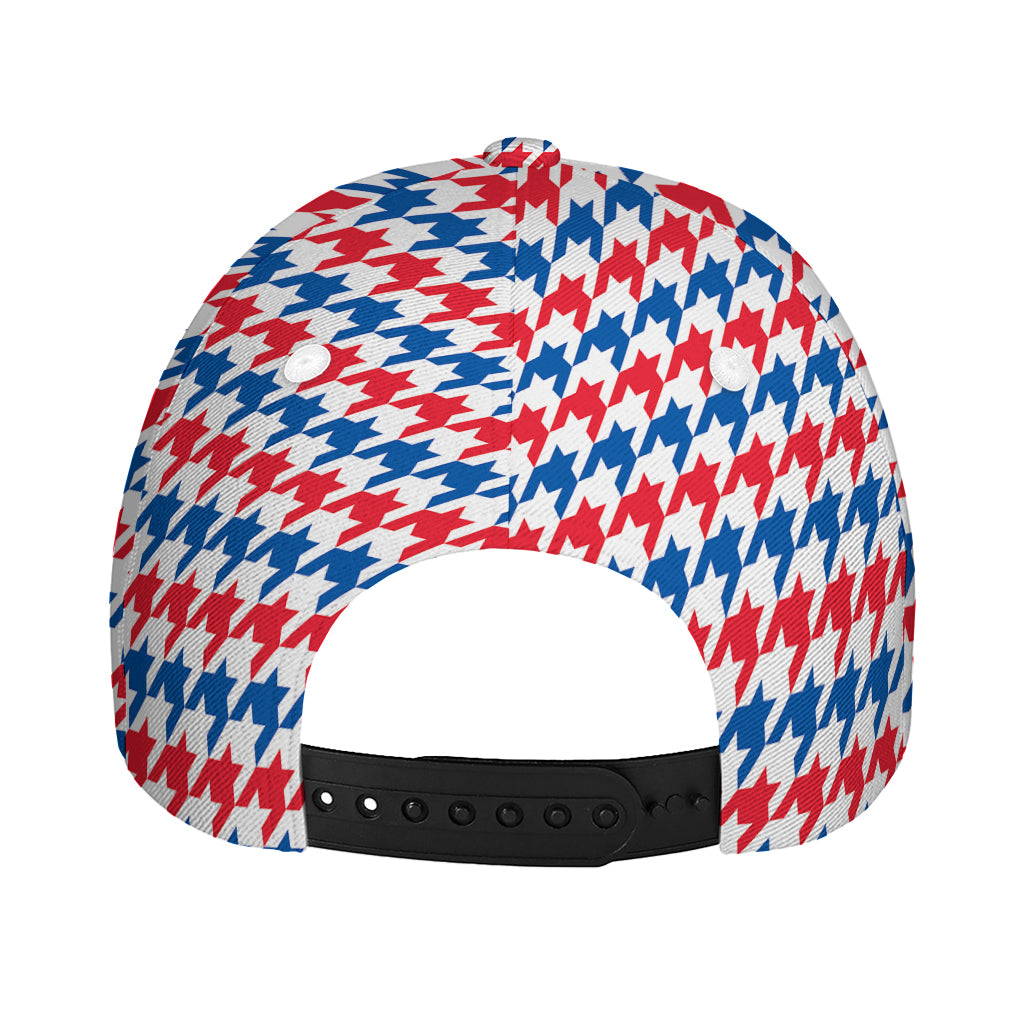 Red Blue And White Houndstooth Print Baseball Cap