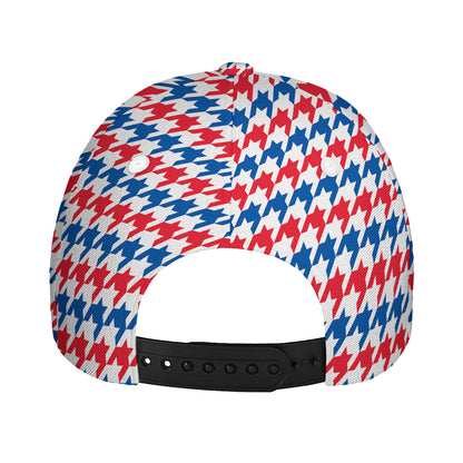 Red Blue And White Houndstooth Print Baseball Cap