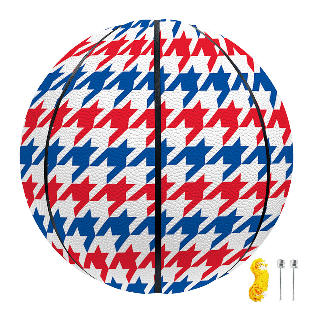 Red Blue And White Houndstooth Print Basketball