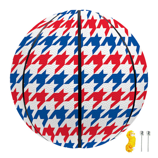 Red Blue And White Houndstooth Print Basketball