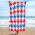 Red Blue And White Houndstooth Print Beach Towel