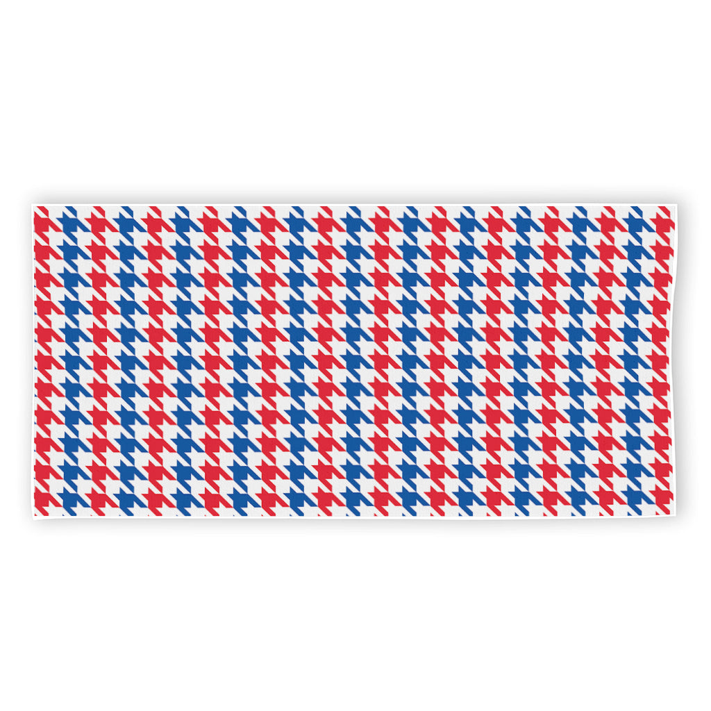 Red Blue And White Houndstooth Print Beach Towel
