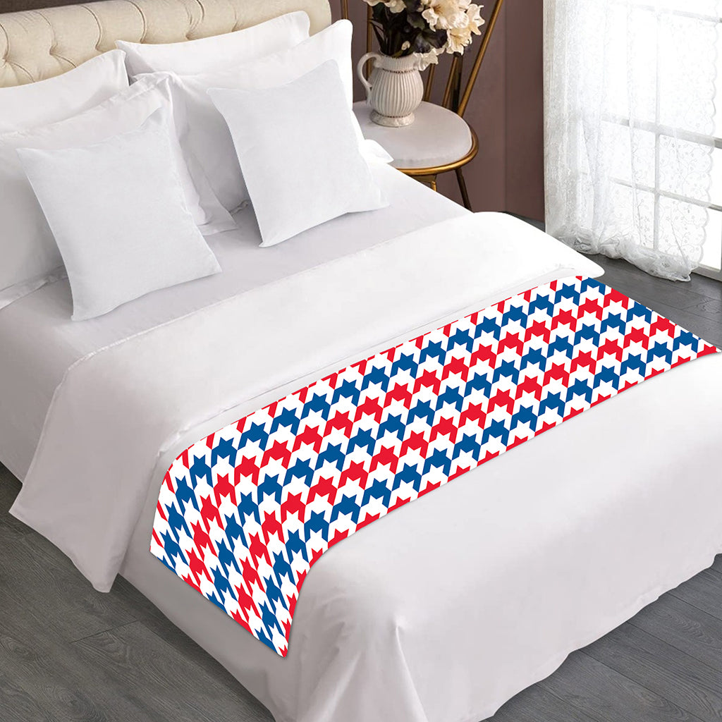 Red Blue And White Houndstooth Print Bed Runner