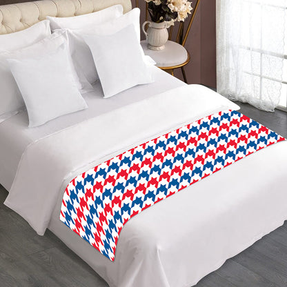 Red Blue And White Houndstooth Print Bed Runner