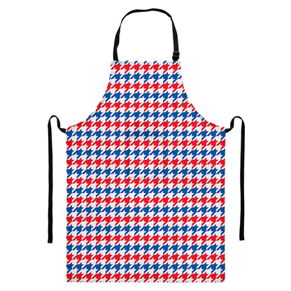 Red Blue And White Houndstooth Print Bib Apron With Pocket