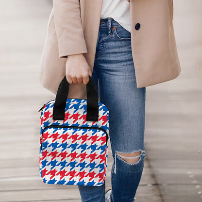 Red Blue And White Houndstooth Print Bible Tote Bag