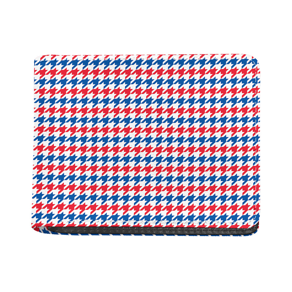 Red Blue And White Houndstooth Print Bifold Wallet