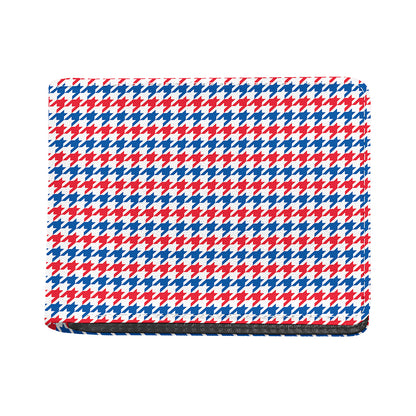 Red Blue And White Houndstooth Print Bifold Wallet