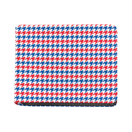 Red Blue And White Houndstooth Print Bifold Wallet