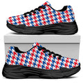 Red Blue And White Houndstooth Print Black Chunky Shoes