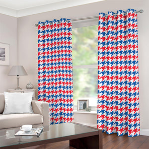 Red Blue And White Houndstooth Print Blackout Grommet Curtains