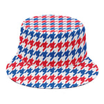 Red Blue And White Houndstooth Print Bucket Hat