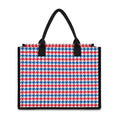 Red Blue And White Houndstooth Print Canvas Tote Bag