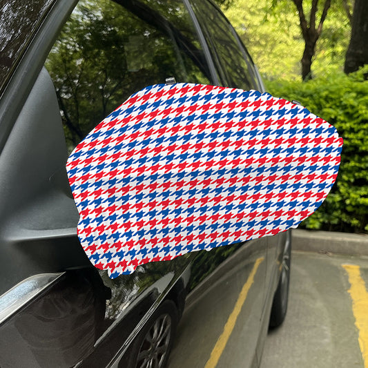 Red Blue And White Houndstooth Print Car Side Mirror Covers