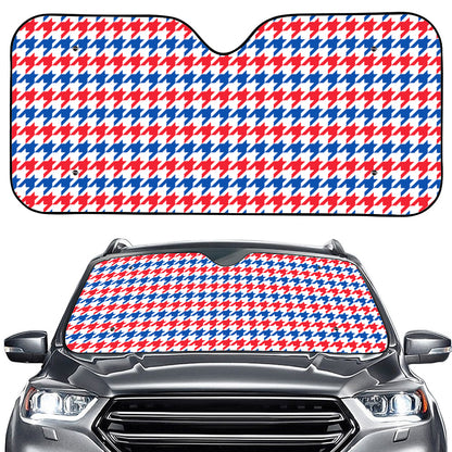 Red Blue And White Houndstooth Print Car Windshield Sun Shade