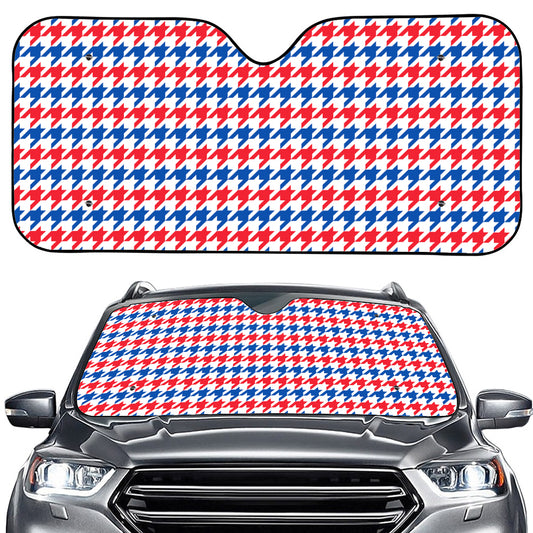 Red Blue And White Houndstooth Print Car Windshield Sun Shade