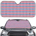 Red Blue And White Houndstooth Print Car Windshield Sun Shade