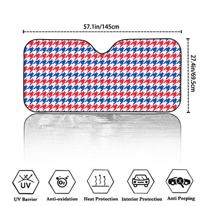 Red Blue And White Houndstooth Print Car Windshield Sun Shade