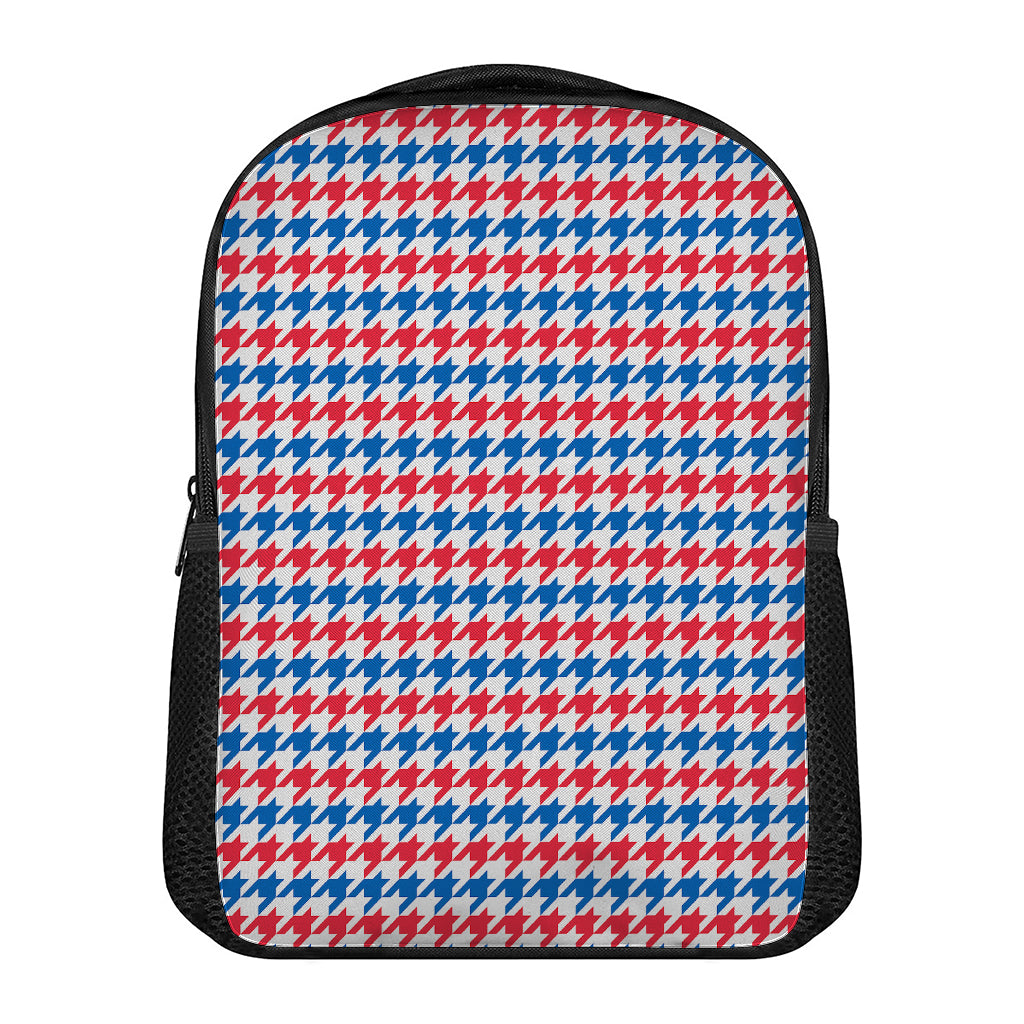 Red Blue And White Houndstooth Print Casual Backpack